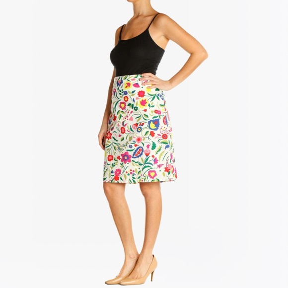 Boden White Printed Side Pockets A-Line Women’s Skirt - 8 - Picture 4 of 15